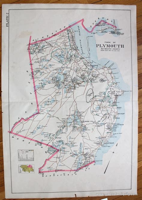 Town Of Plymouth Ma Antique Maps And Charts Original Vintage