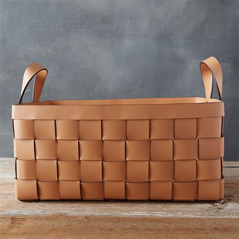 Wide Weave Leather Basket Leather Decor Leather Ts Leather Diy