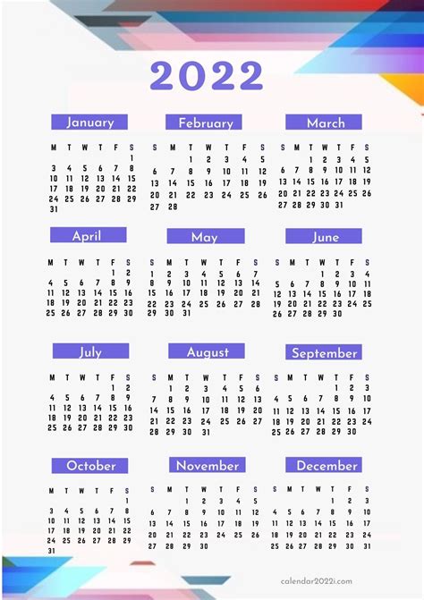 Printable 2022 Cute Calendar Design In Multicolor Theme Layout Style
