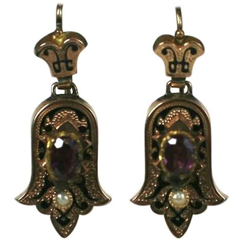 Victorian Enamel And Garnet Earrings Garnet Earrings Victorian