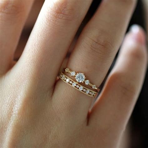 Cute Dainty Womens 14k Gold Plated Snowflake 5 Diamond Rings Delicate Rings Gemstone Rings