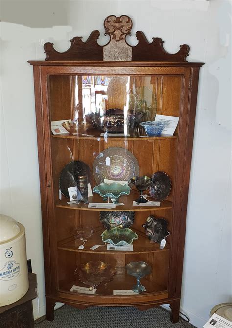 Bargain John S Antiques Antique Oak Corner China Cabinet Curio Curved Glass Front Door