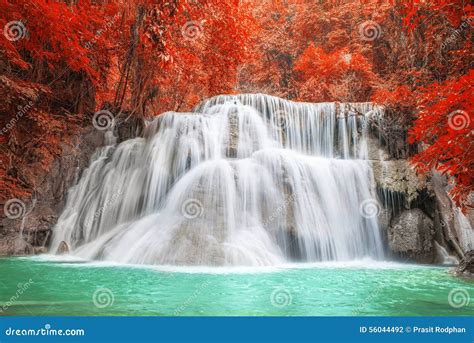Waterfall In Autumn Season At Kanchanaburi Thailand Stock Photo