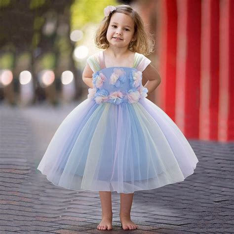 Rainbow Princess Dress For Kids Baby Girls Clothes Bridesmaid Pageant