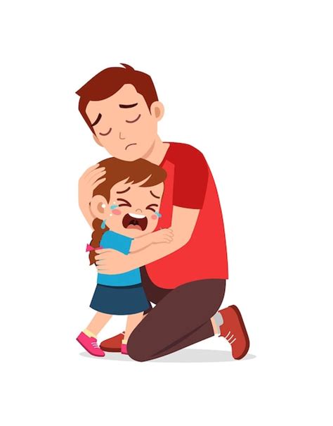Padre Joven Abrazar A Niña Llorando Y Tratar De Consolar Vector Premium