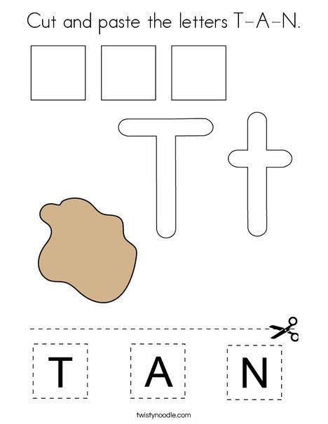 Cut And Paste The Letters T A N With Scissors Worksheet For Kids