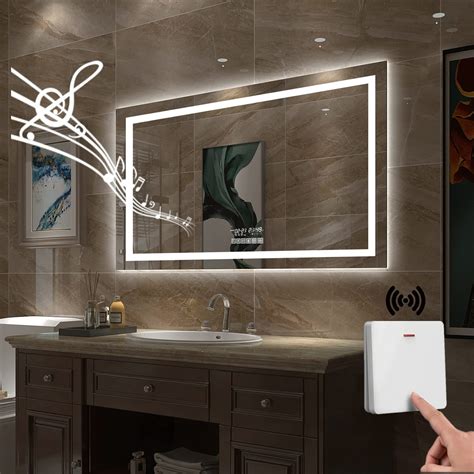 Buy Gesipor 48x36 Bathroom Led Mirror With Wireless Speaker Wall Switch Lighted Vanity