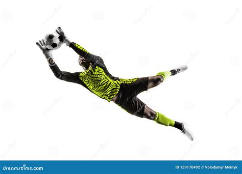 One Soccer Player Goalkeeper Man Catching Ball Stock Photo Image Of
