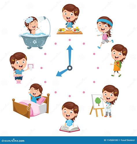 Vector Illustration Of Kids Daily Routine Activities Stock Vector