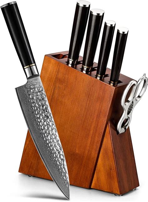 Hezhen Damascus Steel 7pcs Kitchen Knife Block Set Multifunctional