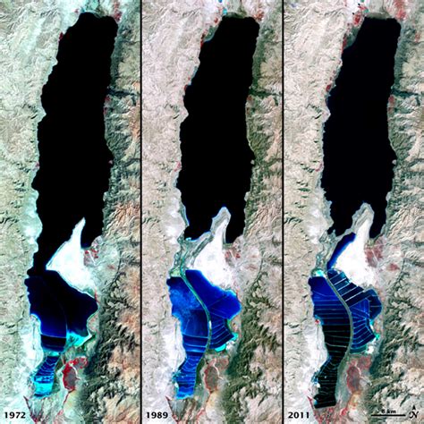 Image Of The Day Satellite View Of Receding Dead Sea 1972 1989 And