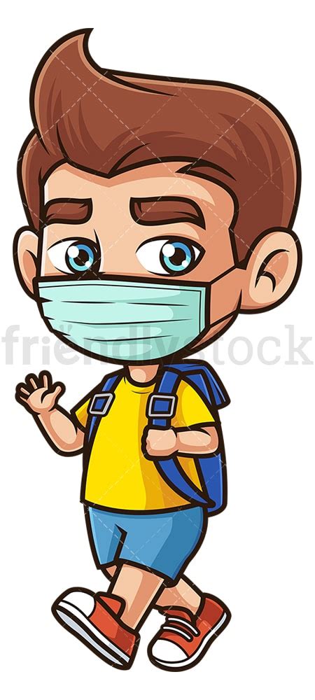 School Boy With Face Mask Cartoon Vector Clipart Friendlystock