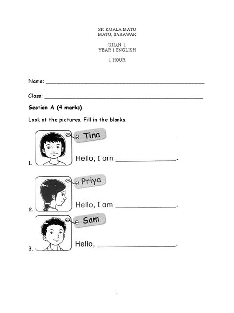 Ujian bahasa inggris 2 sd. Ujian Bahasa Inggeris KSSR tahun 1