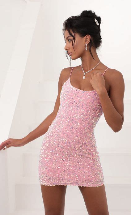 Prom Dresses Iridescent Sequin Bodycon Dress In Pink