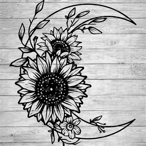 Moon Sunflower SVG,EPS & PNG Files - Digital Download files for Cricut