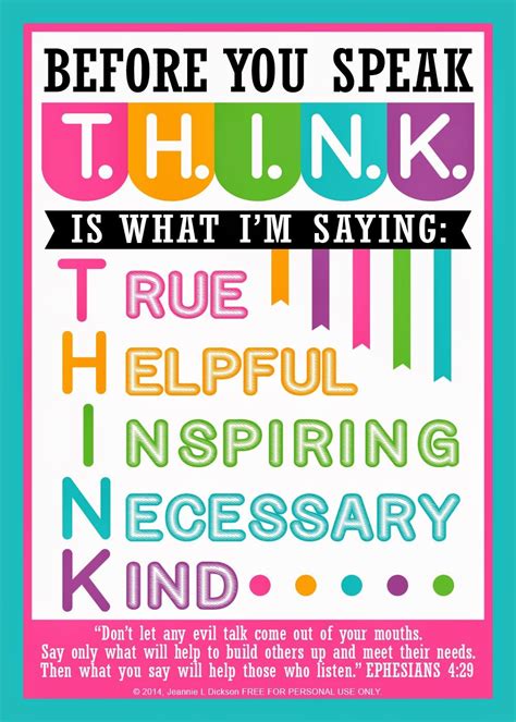 creative sunday school crafts before you speak t h i n k free printable 5x7 signs in 2020