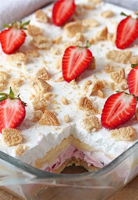 No Bake Strawberry Lush Is A Layered Dessert With Golden Oreo Crust And Creamy Layers Of