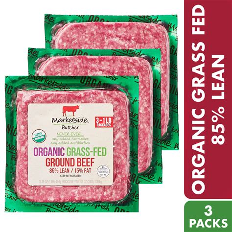 Marketside Butcher Organic Grass Fed 85 Lean 15 Fat Ground Beef 1 Lb 3 Count