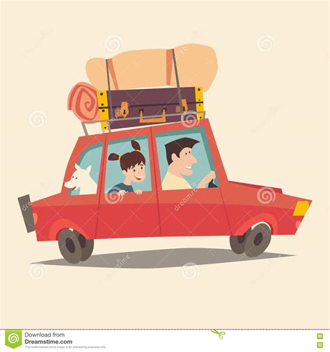 旅行乘汽车 驾驶汽车的父亲 愉快的家庭暑假 旅游业，漫画人物家庭 向量例证 插画 包括有 减速火箭 动画片 78706435