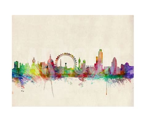 London Skyline Watercolor Skyline Von London London England Skyline