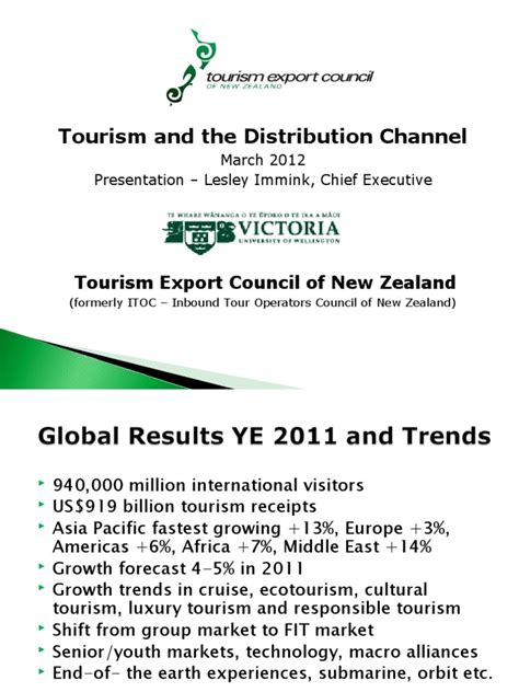 Tourism And The Distribution Channel Tourism Export Council Of New