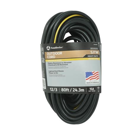 Electric extension cord 12/3 12 gauge 3 plug heavy duty out/indoor 50 ft 100 ft. Southwire 80 ft. 12/3 SJTW Outdoor Heavy-Duty Extension ...