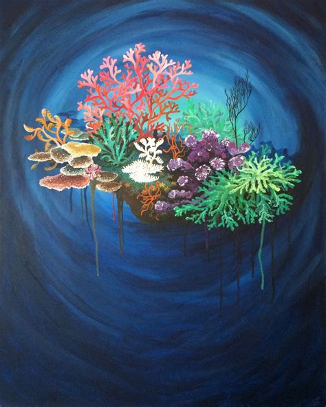 Original Art Acrylic Canvas Painting By Monica Downs Coral Reef 1 24x30