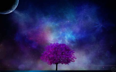 Electric Sky And Pink Tree Nature Walllpapers Moon Stars Art New