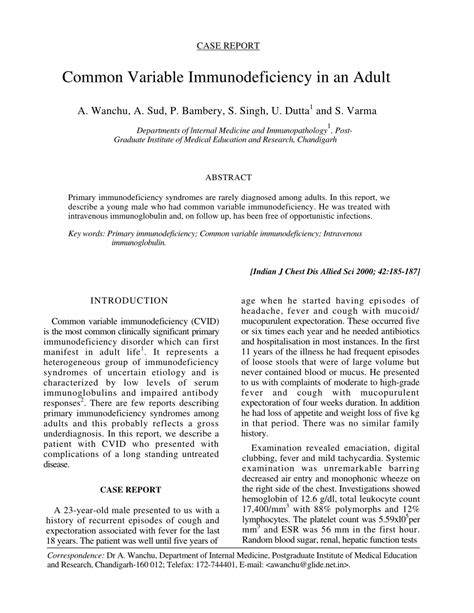 Pdf Common Variable Immunodeficiency In An Adult