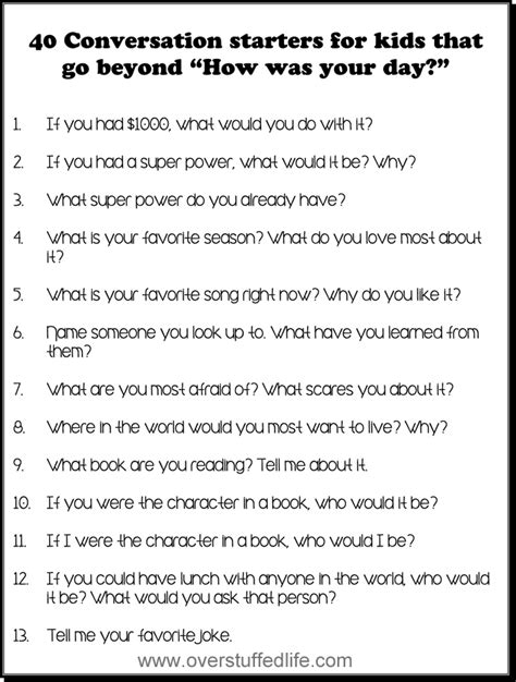 40 Conversation Starters For Kids Free Printable Overstuffed Life