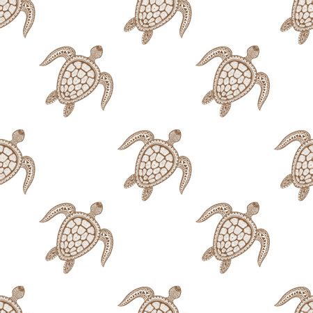 Zentangle Tribal Stylized Turtle Seamless Pattern Hand Drawn Aquatic