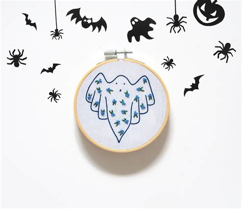 Halloween Decor Hand Embroidery Pattern Pdf Beginner Ghost Etsy