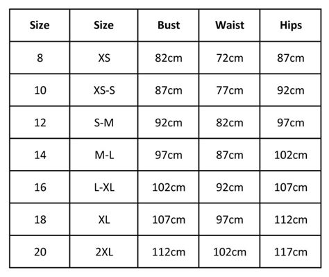 Size Guide Nz