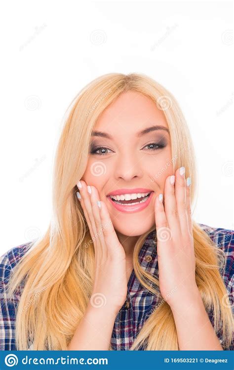 Excited Surprised Girl Touching Her Face Close Up Photo Stock Image