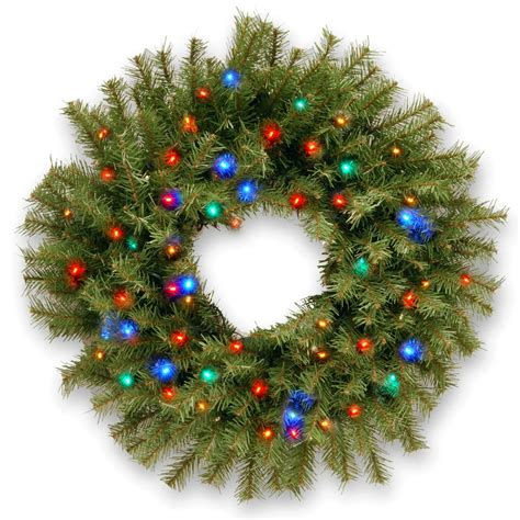 24 Bo Pre Lit Led Norwood Fir Artificial Christmas Wreath Multi