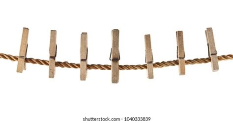 Wooden Clothespins On Rope Isolated On Stock Photo 1018367143