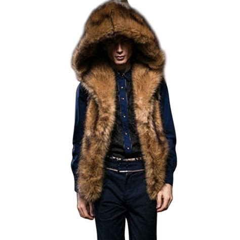 Luxury Fox Fur Men Vest Coat Winter Thick Warm Sleeveless Hooded Jacket