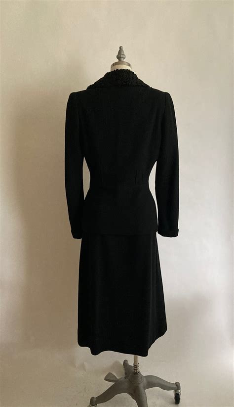 S Bonwit Teller Fifth Ave New York Black Wool Suit With Persian Lamb Collar Rw Etsy