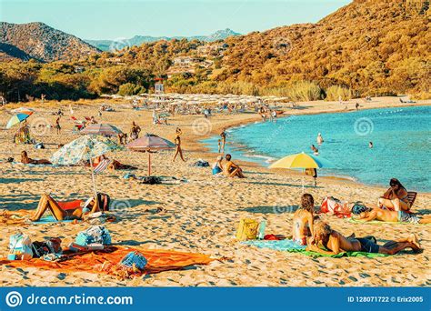 People At Chia Beach And Mediterranean Sea South Sardinia