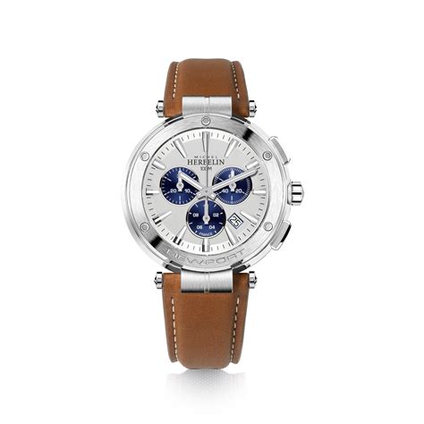 herbelin watches men s herbelin newport chronograph watch in steel with a tan leather strap