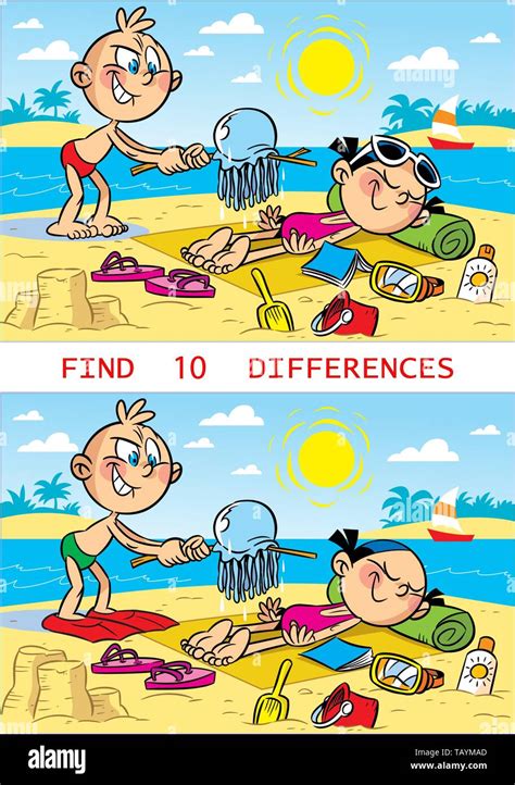 Puzzle With Cartoon Children On The Beach Where You Need To Find
