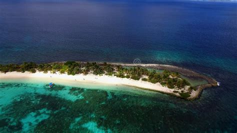Top View Aerial Photo From Flying Drone Of Tropical Island In Open Sea