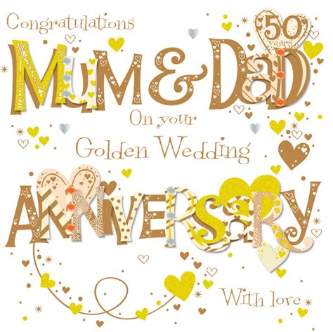 Mum And Dad Golden 50th Wedding Anniversary Greeting Card Cards Love