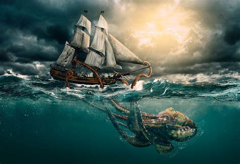 Octopus Attack On Behance Kraken Art Sea Monsters Pirate Ship Tattoos
