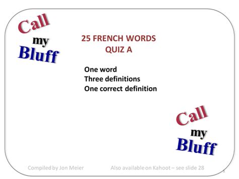 Call My Bluff French Words Quiz A Teaching Resources