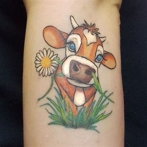 Cute Cows Tattoosgreen And Yellow Flower Cow