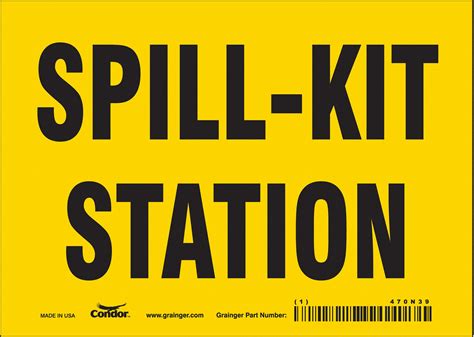 Condor Safety Sign Spill Kit Station Sign Header No Header Vinyl 5