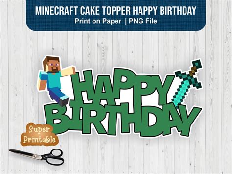 Minecraft Cake Topper Png Happy Birthday Banner Printable Vectorency