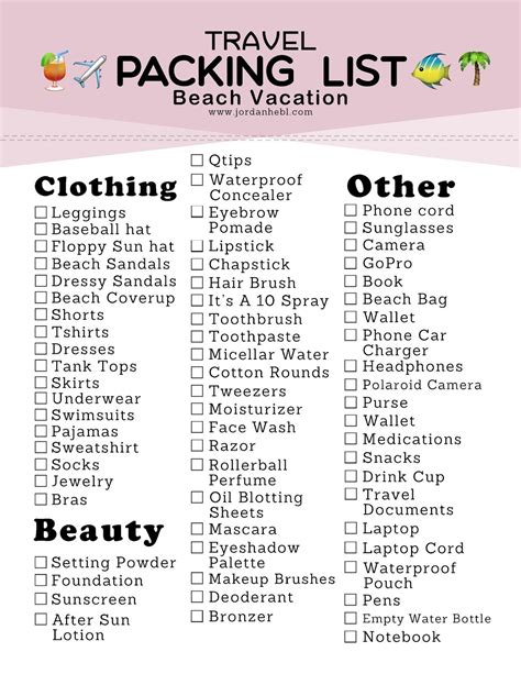 Packing List For A Beach Vacation Free Printable Beach Trip Packing