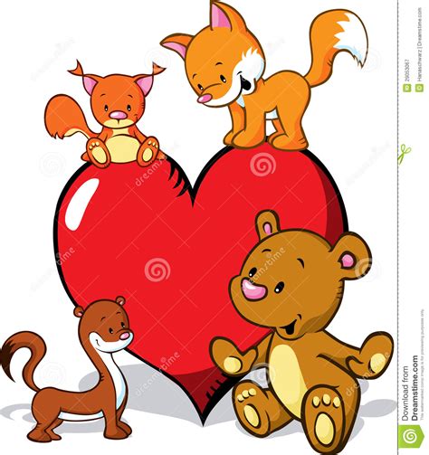 Cute Animals Cartoon With Valentines Heart Stock Vector Illustration